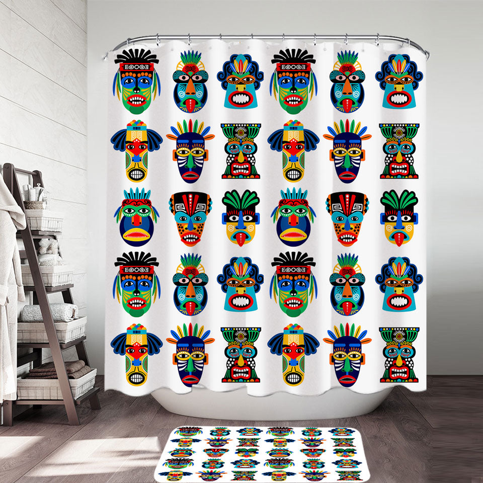 Multi Colored Native Fabric Shower Curtains Characteristic Masks