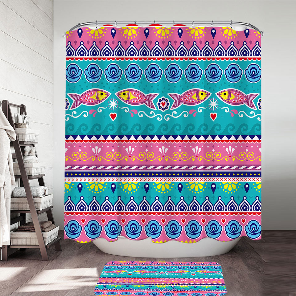 Multi Colored Oriental Fish Shower Curtain