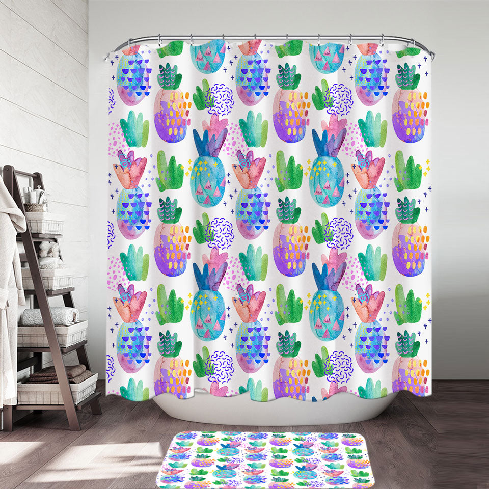 Multi Colored Pineapples Shower Curtain