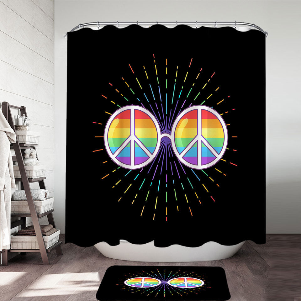 Multi Colored Retro Shower Curtains Peace Glasses