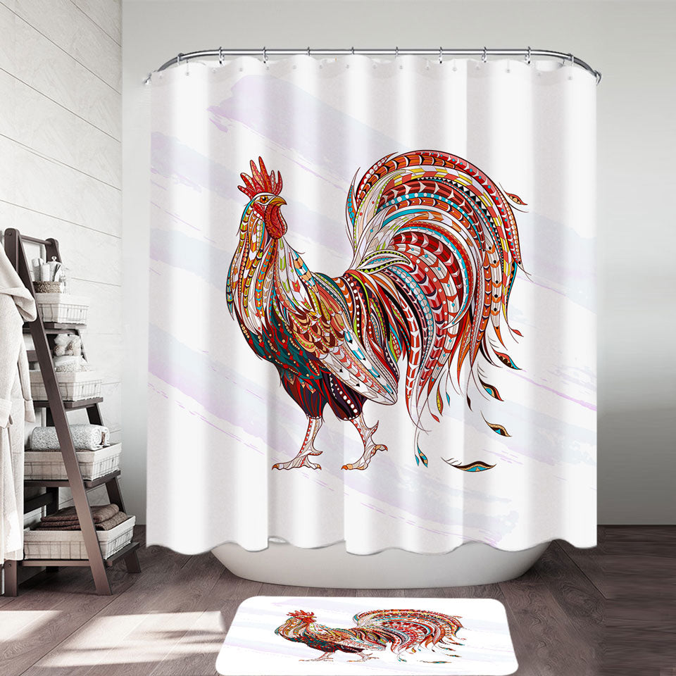 Multi Colored Rooster Shower Curtain