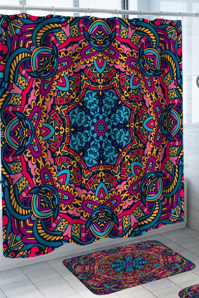 Multi Colored Shower Curtain with Oriental Mandala Circle