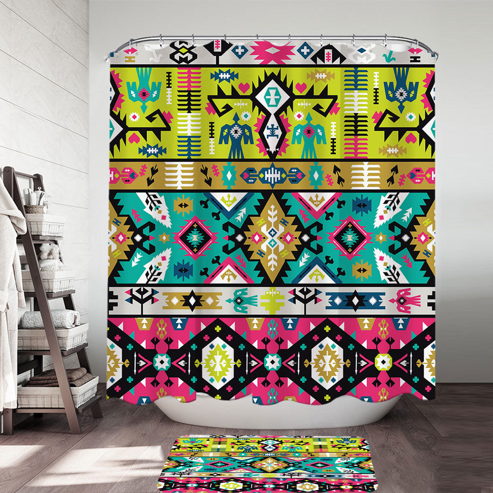 Multi Colored Shower Curtains Aztec Design