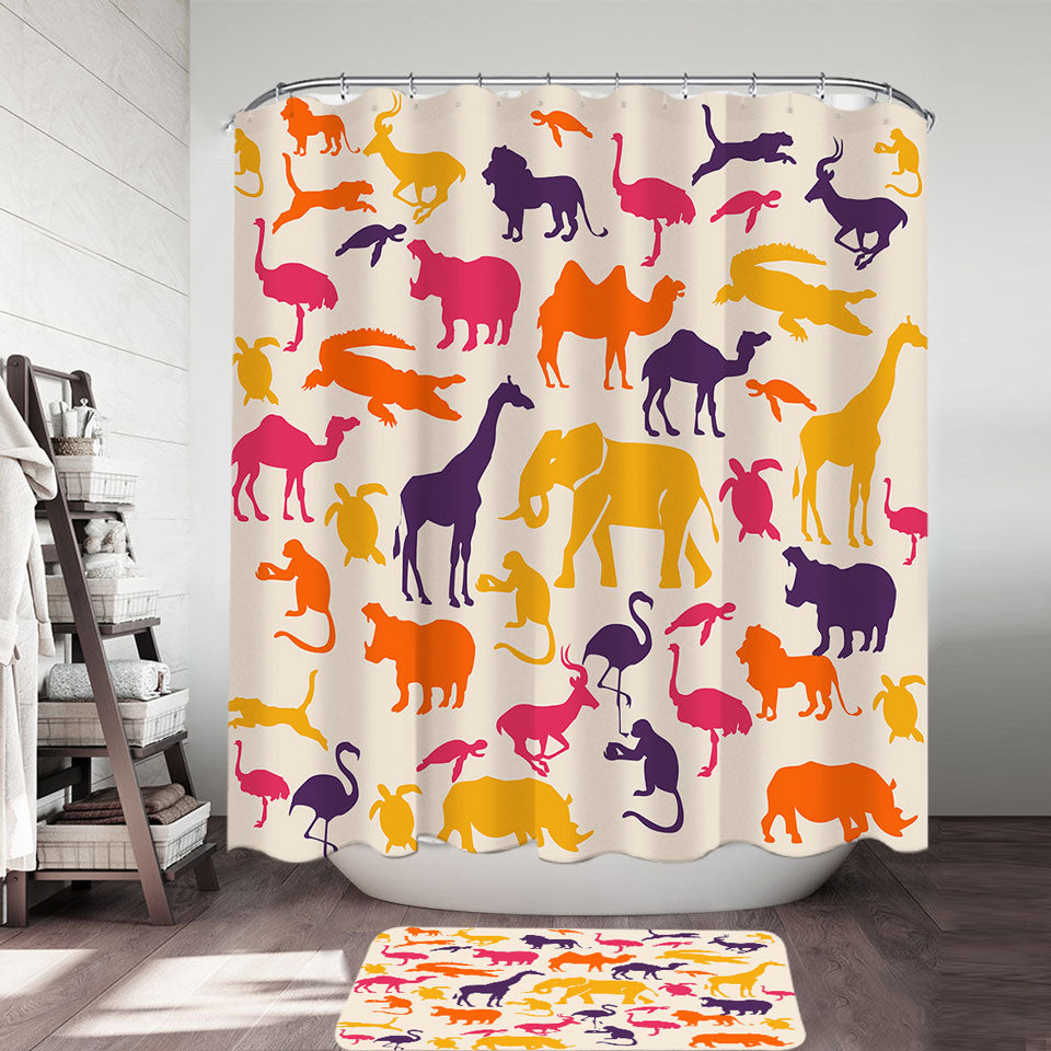 Multi Colored Shower Curtains with Animals