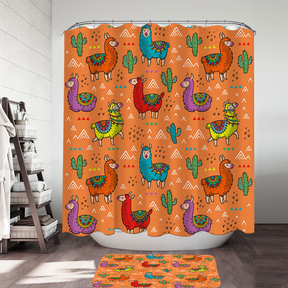 Multi Colored South American Bathroom Decor Llamas Shower Curtain