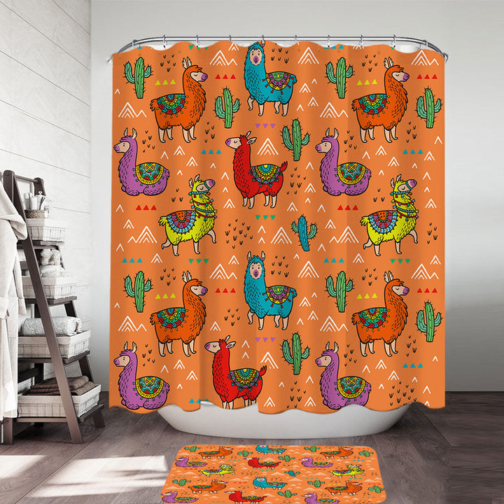 Multi Colored South American Bathroom Decor Llamas Shower Curtain