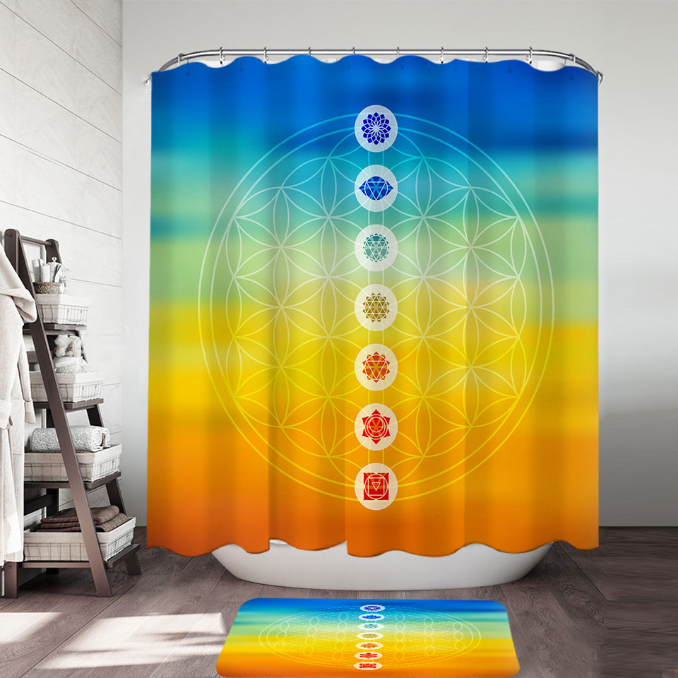 Multi Colored Spiritual Shower Curtains Energy Yoga Symbols