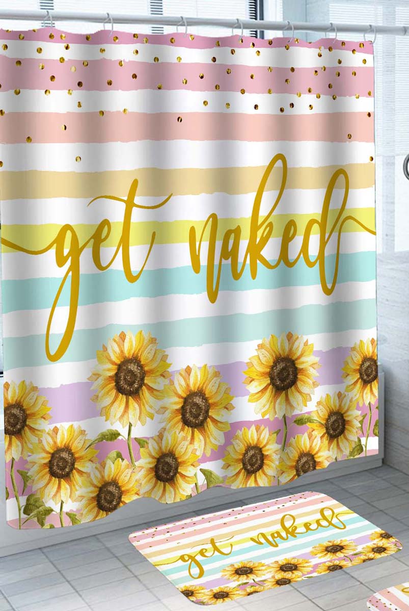 Multi Colored Stripes and Sunflowers Get Naked Cool Shower Curtains