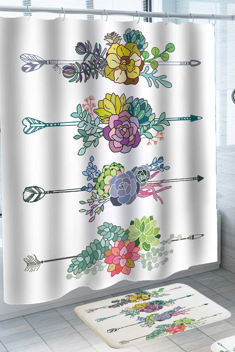 Multi Colored Succulents on Arrows Shower Curtain