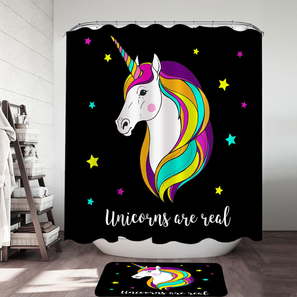 Multi Colored Unicorn and Stars Shower Curtain