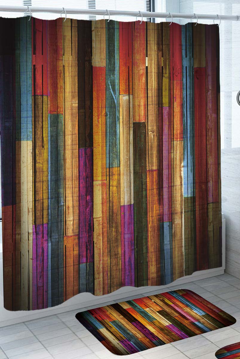 Multi Colored Wood Panels Shower Curtains Online