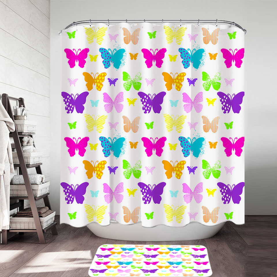 Multi Patterns Colorful Butterflies Trendy Shower Curtains