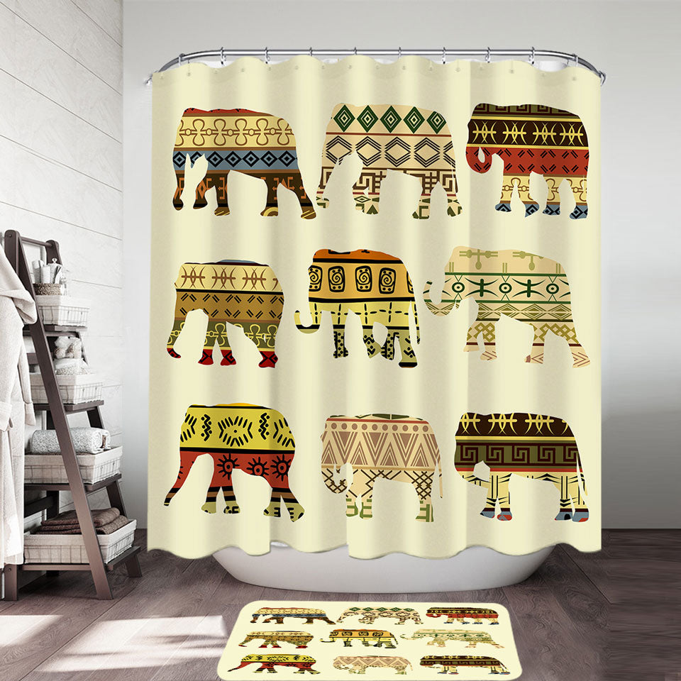 Multi Patterns Elephants Fabric Shower Curtains