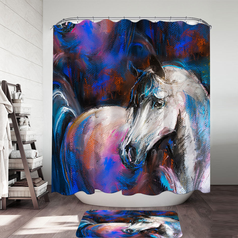 Multi colored Shower Curtains Painted Horse Shower Curtain and Rug