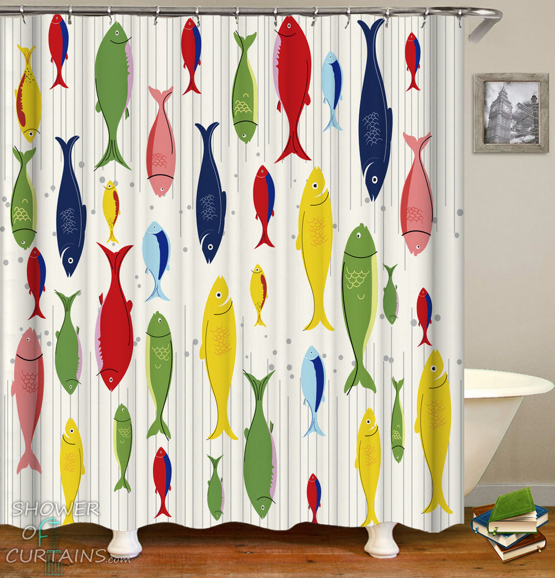 Multi Colored Fish Shower Curtain - Fisher Bathroom Decor
