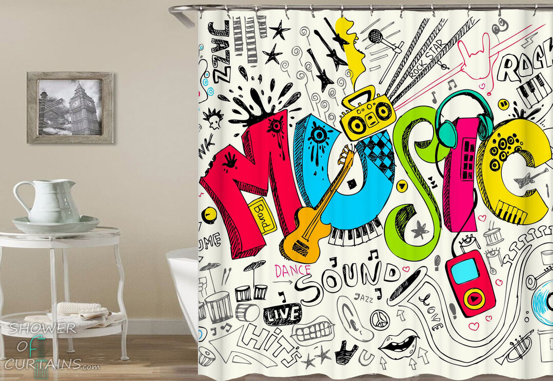 Multi Colored Music Shower Curtain