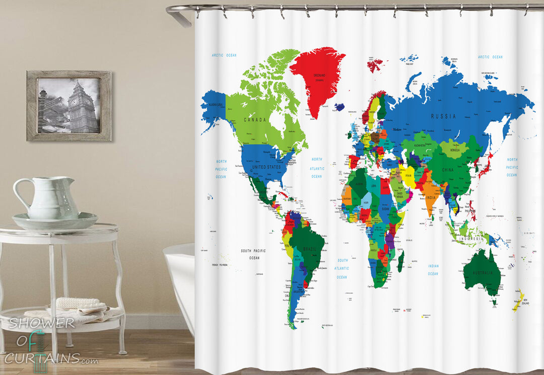 Multi Colored World Map Shower Curtain