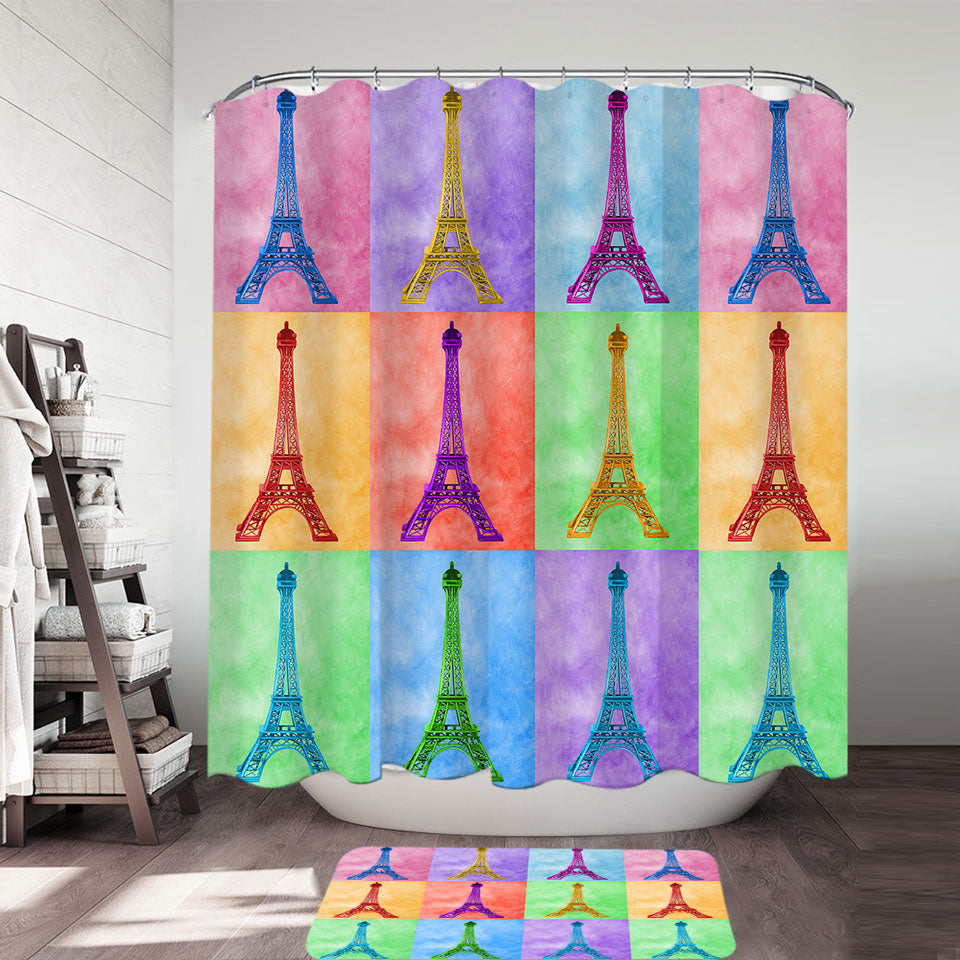 Multicolored Eiffel Tower Shower Curtain