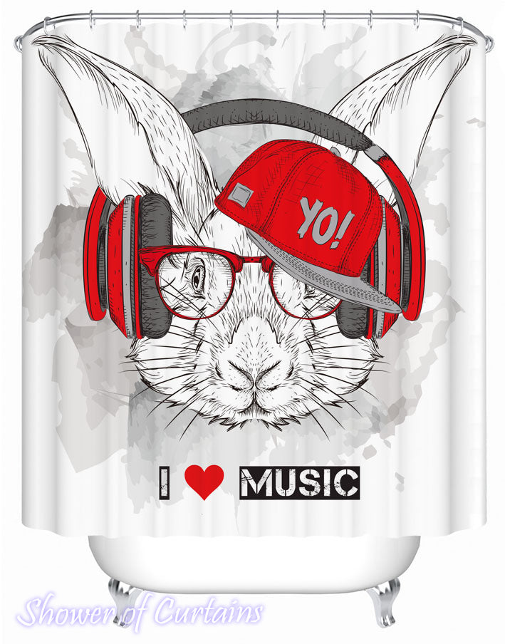 Music Lover Rabbit Themed Shower curtains