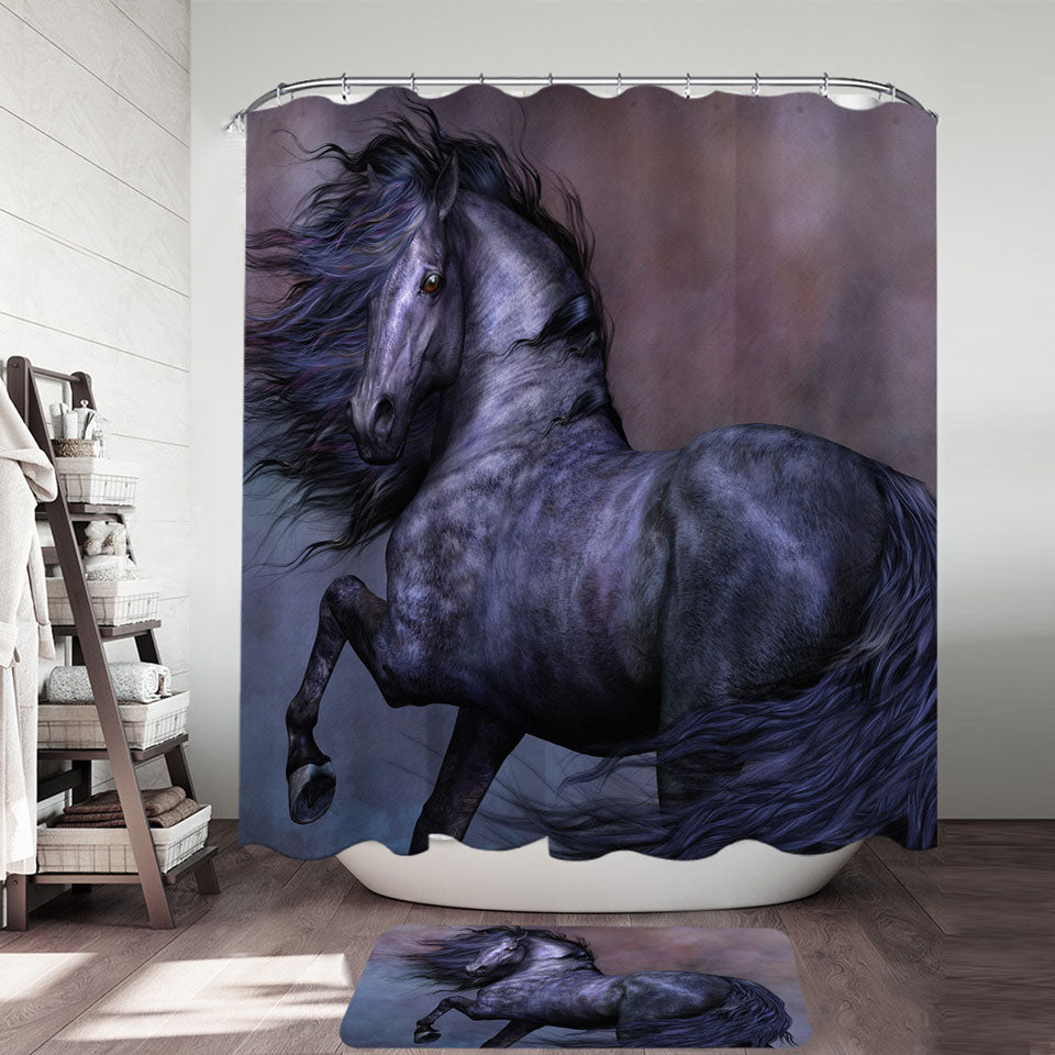 Mythos the Handsome Black Horse Shower Curtain