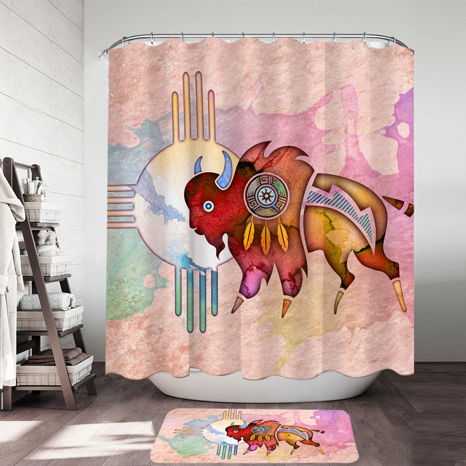 Native American Animal Art Painted Buffalo Shower Curtain