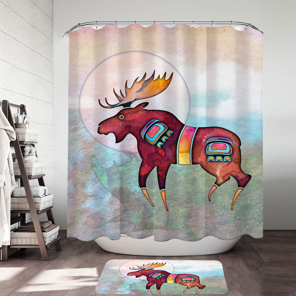 Native American Animal Art Painted Moose Shower Curtain