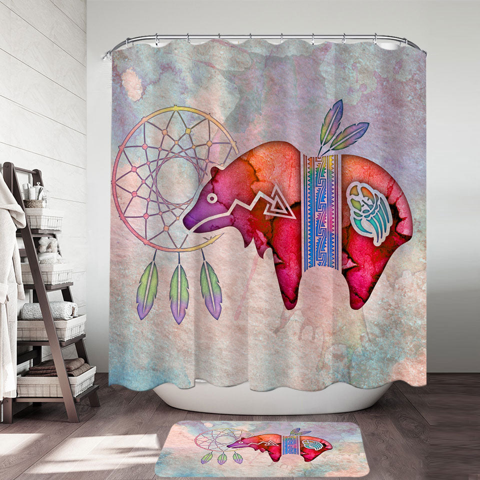 Native American Art Painted Dream Catcher and Bear Shower Curtain