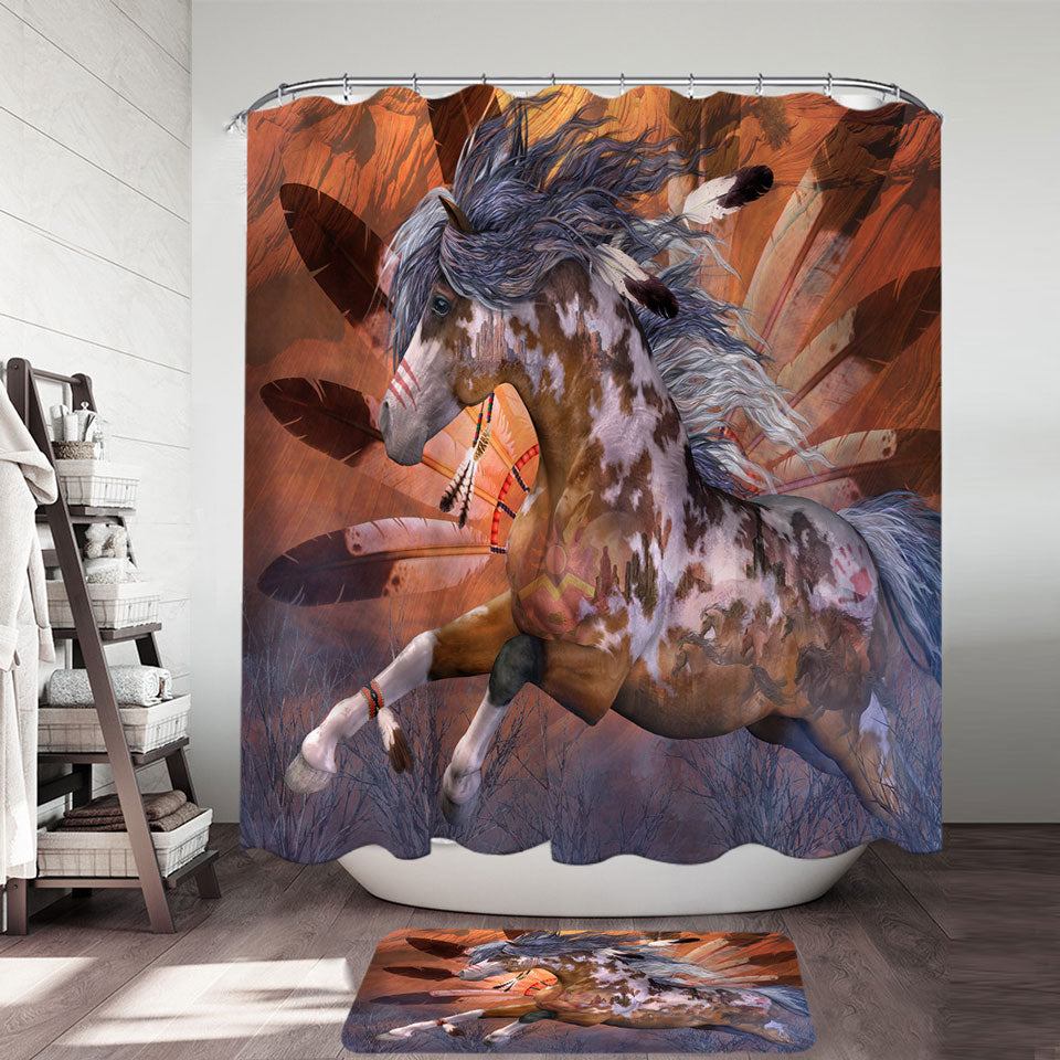 Native American Art White Spots Brown Pinto Horse Shower Curtain