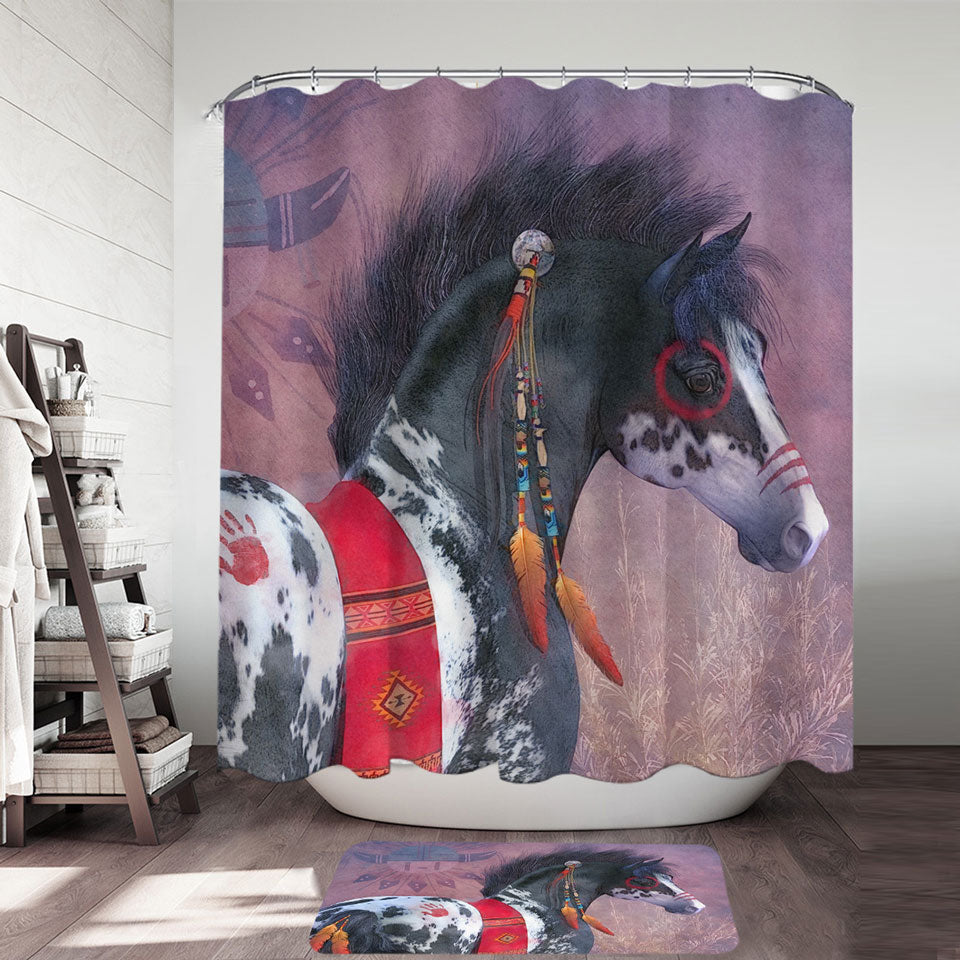 Native American Art on Painted War Pony Horse Shower Curtain