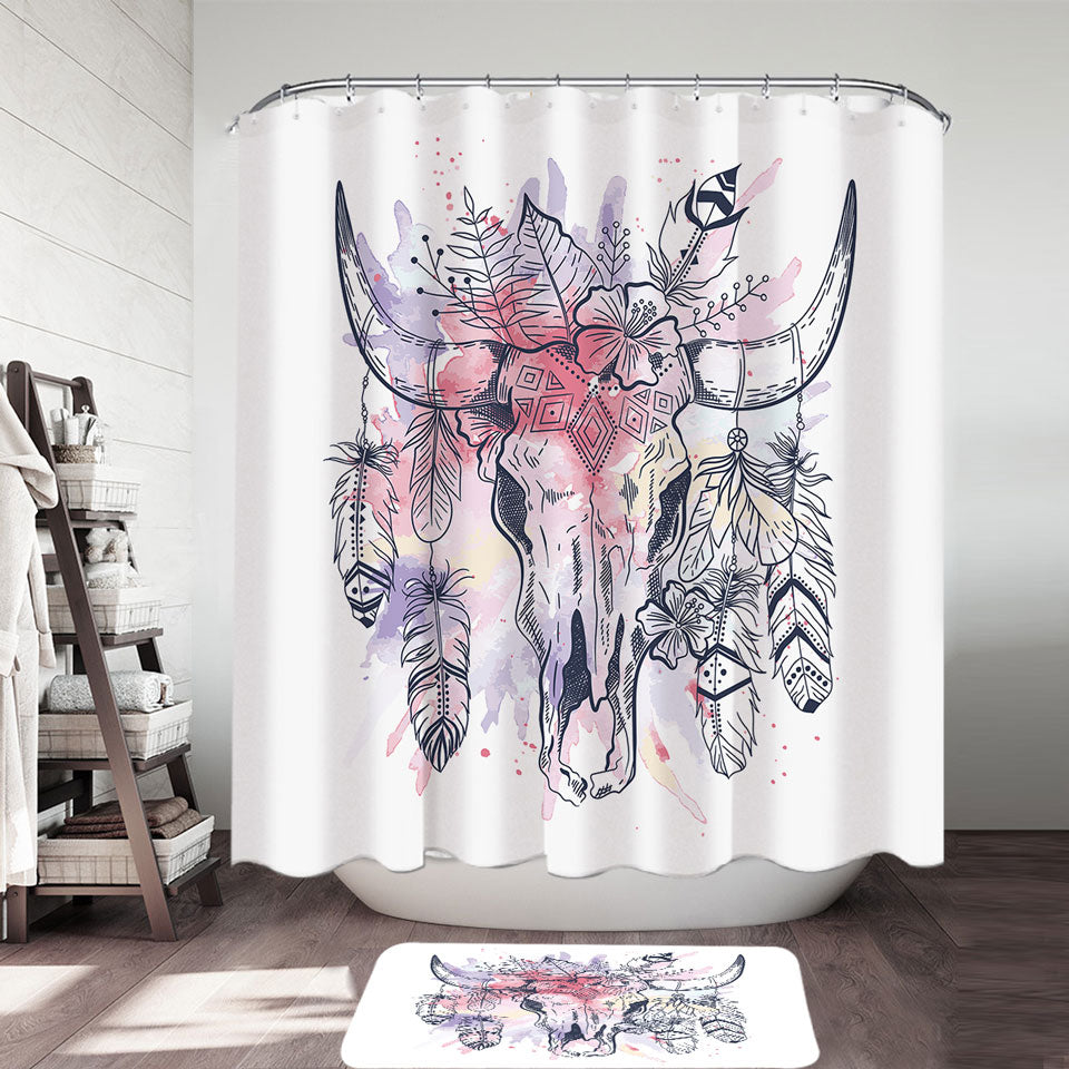 Native American Bull Skull Shower Curtains