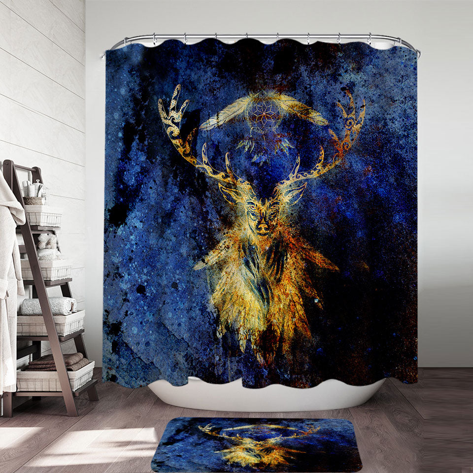 Native American Shower Curtains Dream Catcher and Deer