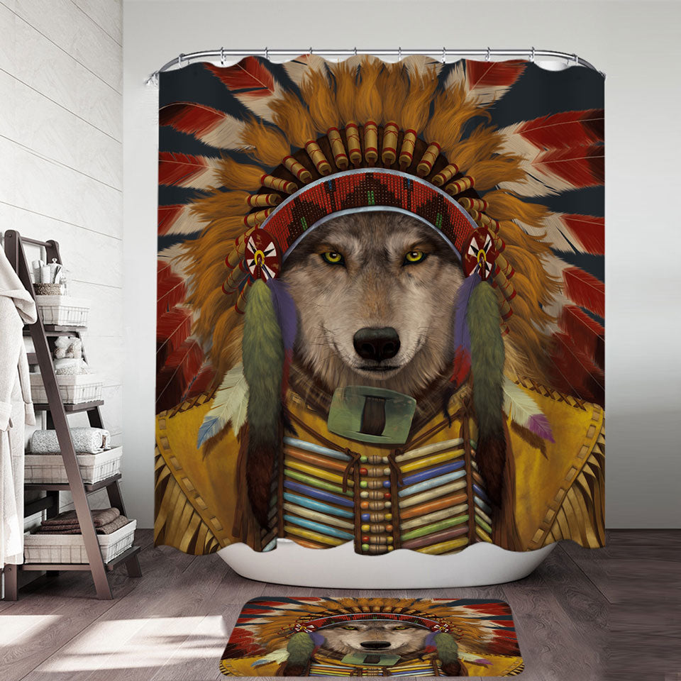 Native American Wolf Spirit Chief Shower Curtain