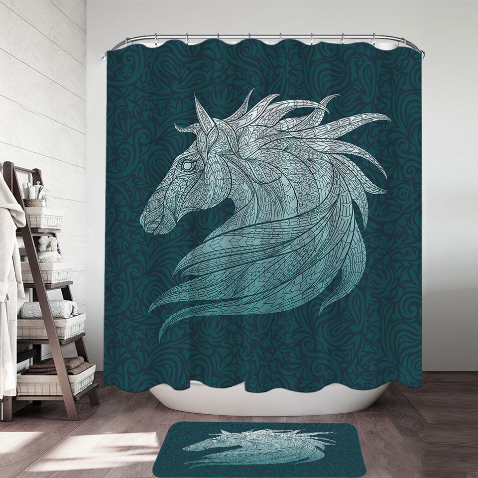 Native Elements Blue Horse Head Fabric Shower Curtains