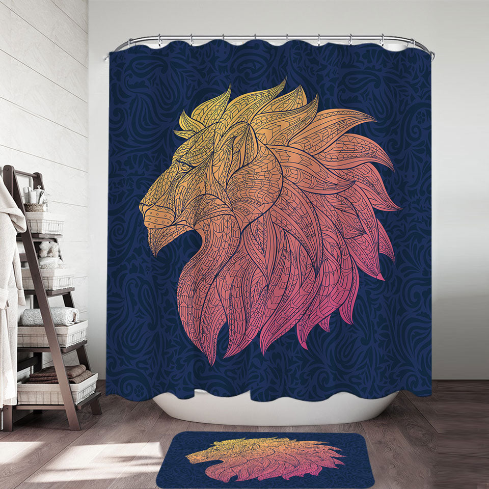 Native Elements Yellow to Red Lion Head Fabric Shower Curtains