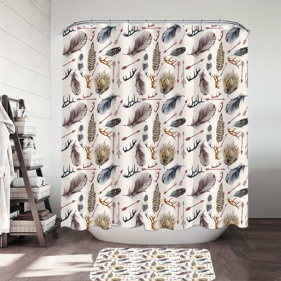 Native Pattern Shower Curtains Deer Antlers Arrows and Feathers