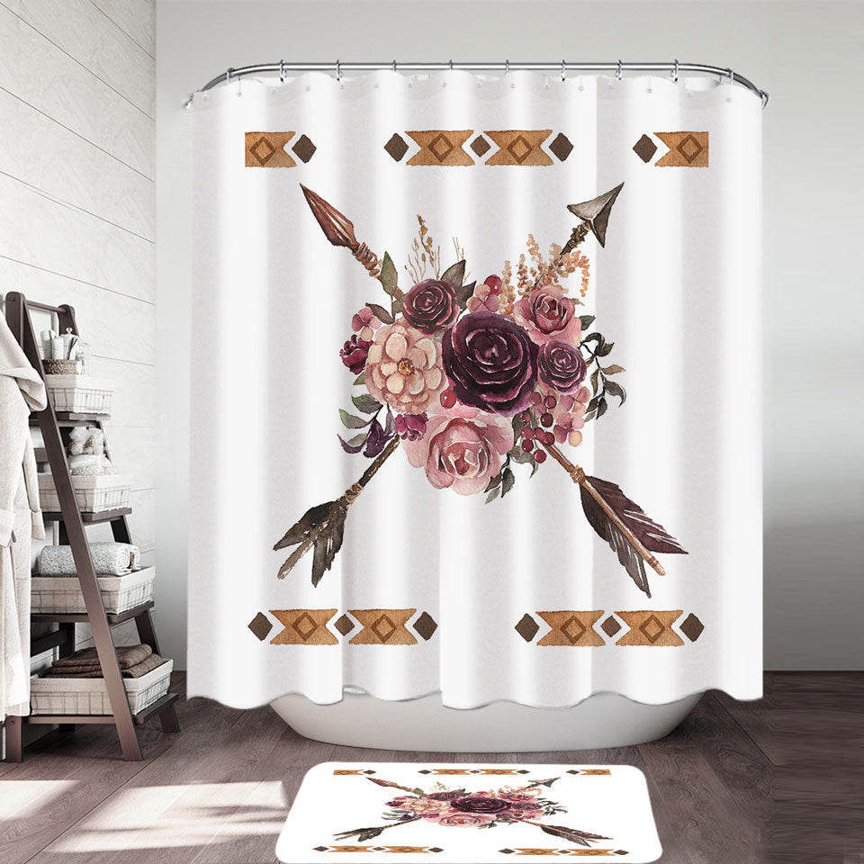 Native Shower Curtains Purplish Flowers and Arrows