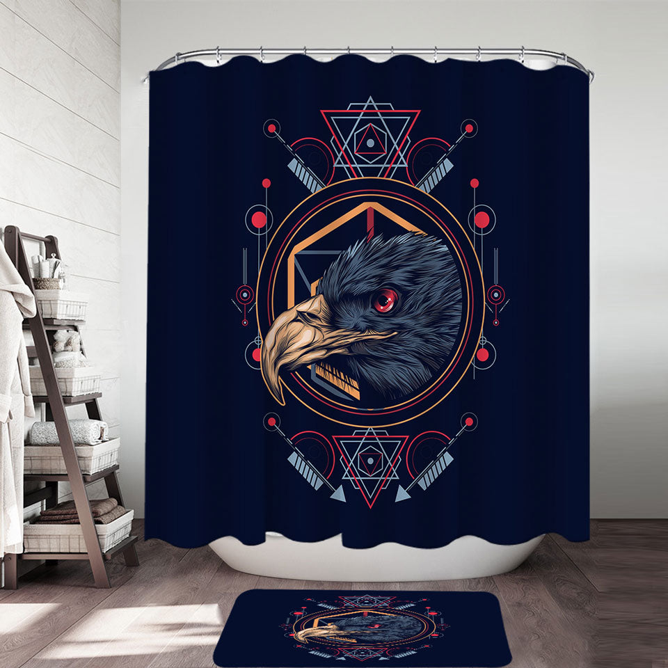 Native Spirit Black Eagle Fabric Shower Curtains for Guys