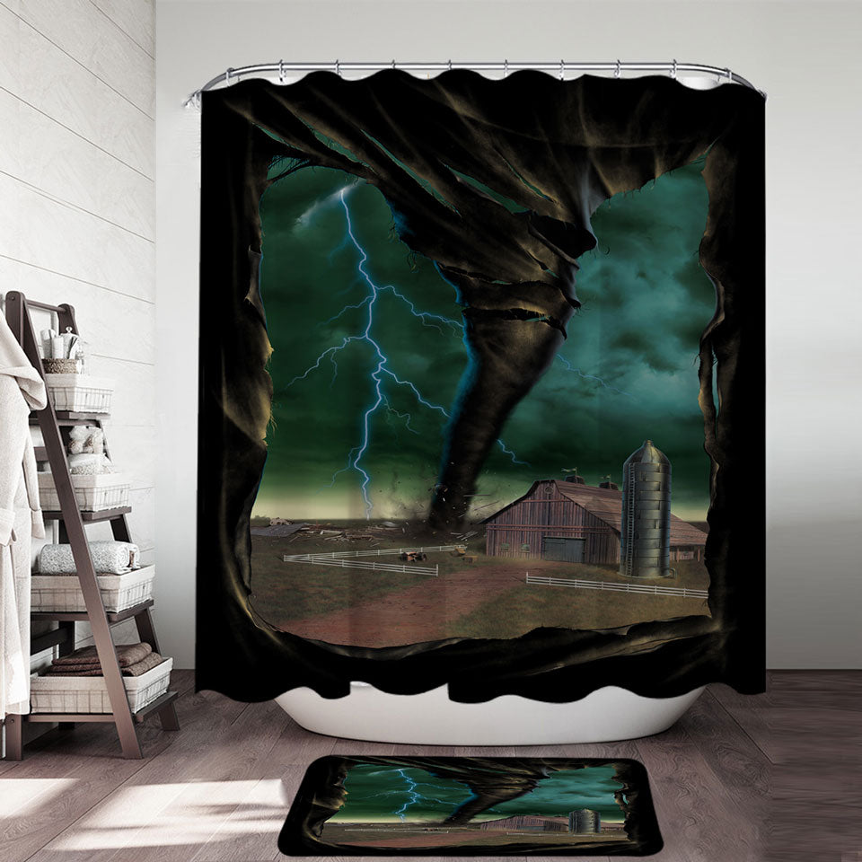 Natural Disaster Art Breaking Through Tornado Shower Curtain