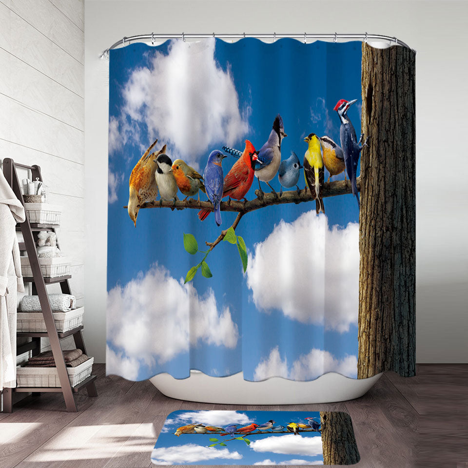 Nature Art Multi Colored Birds Shower Curtains