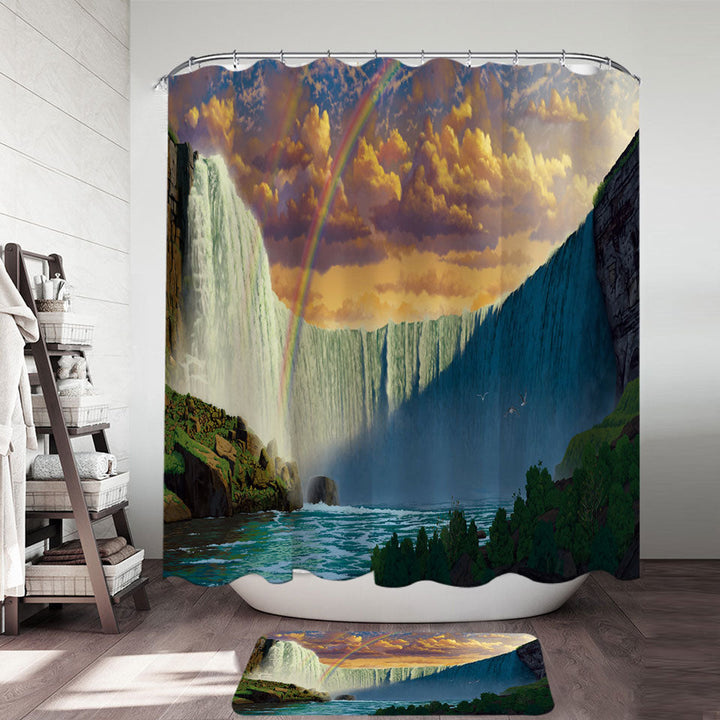 Nature Landscape Art Rainbow over the Niagara Falls Shower Curtain