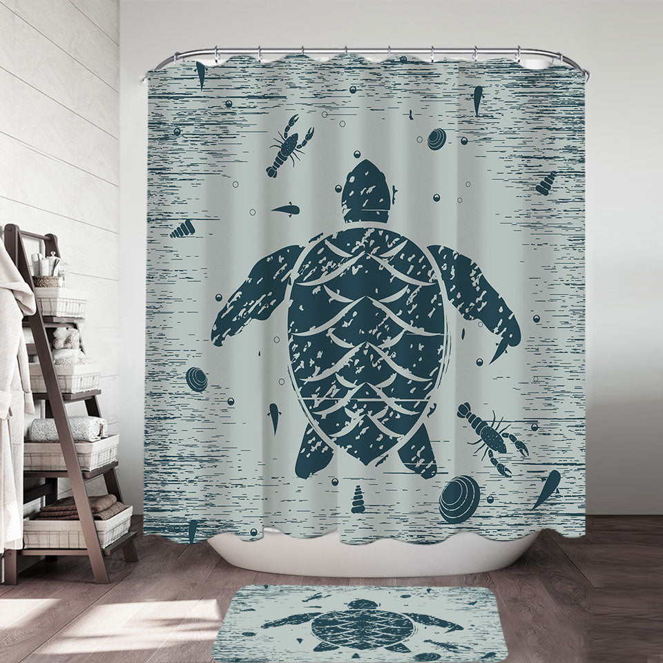 Nautical Shower Curtains Rustic Blue Lobster and Turtle