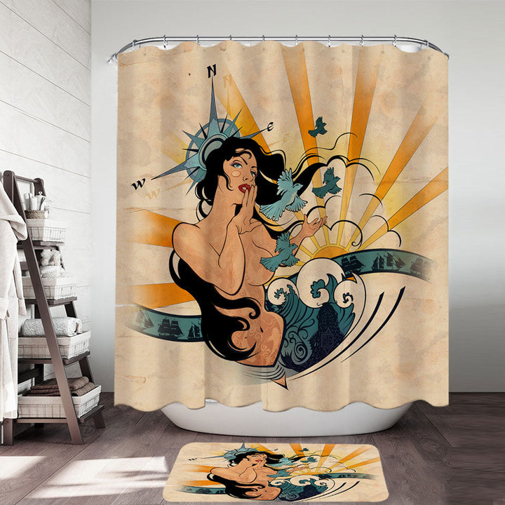 Nautical Shower Curtains Sexy Woman Spirit of Navigation