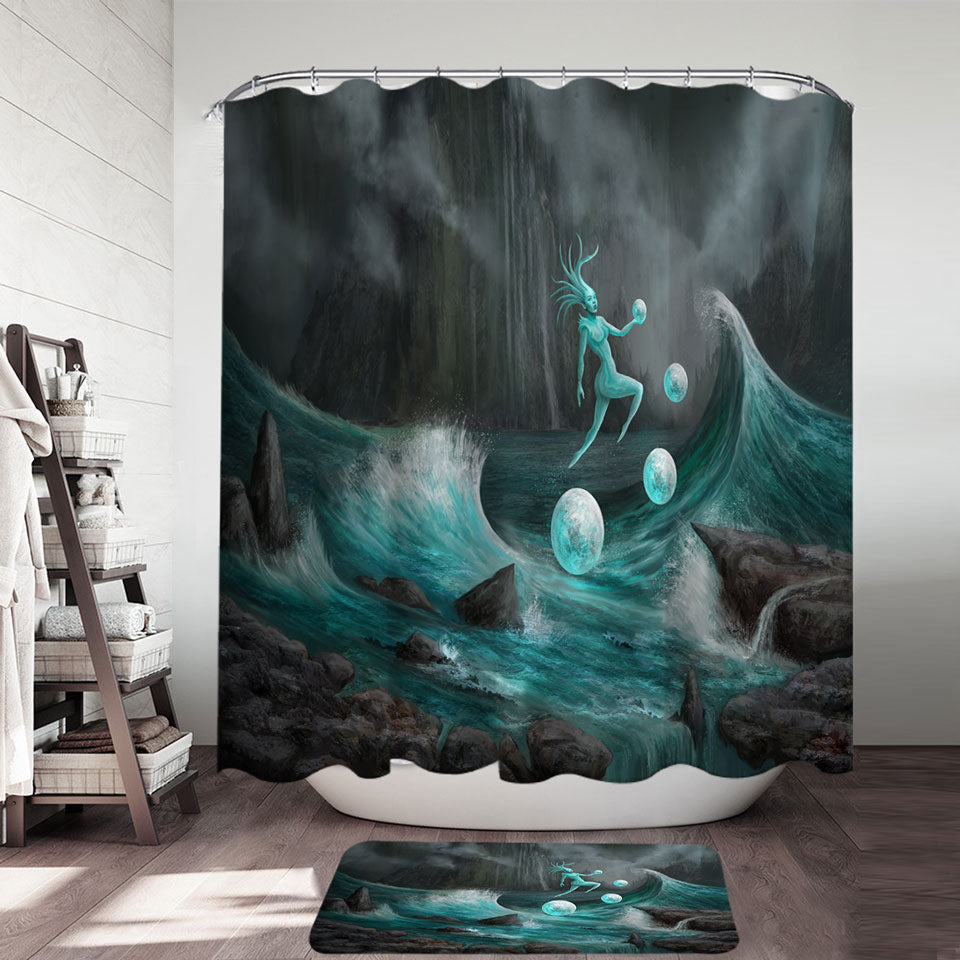Nautical Shower Curtains Thalassa the Ocean God Fantasy Art