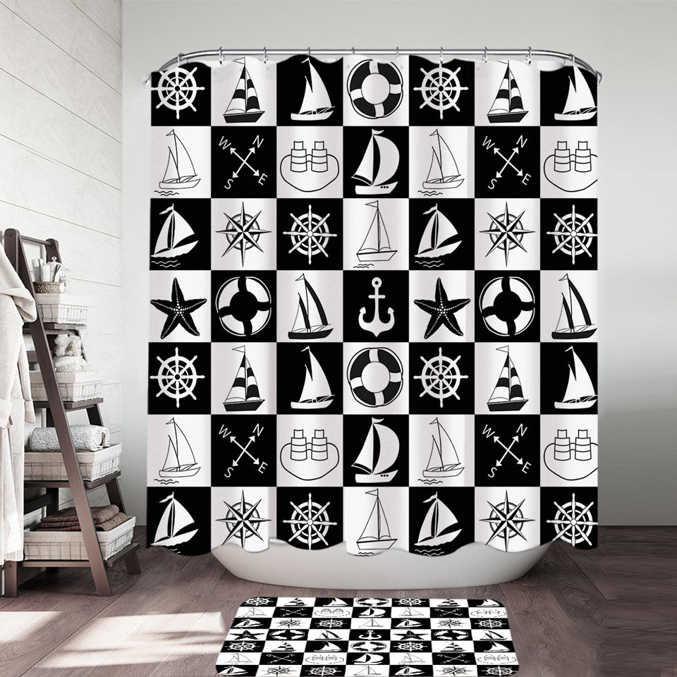 Nautical Themed Shower Curtains Black and White Checkered