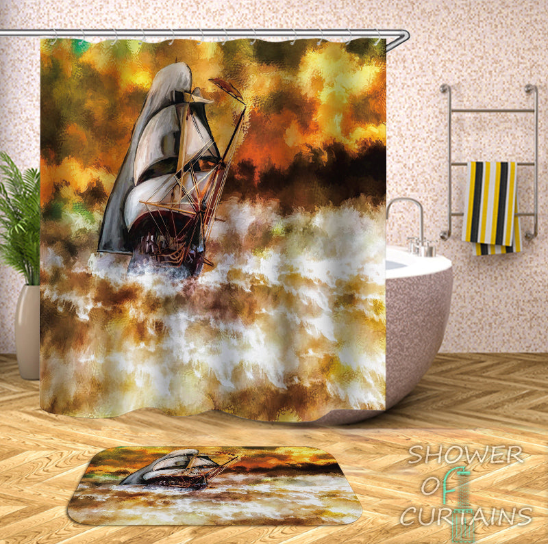 Nautical Art Shower Curtains - Stunning Sailboat Art Painting