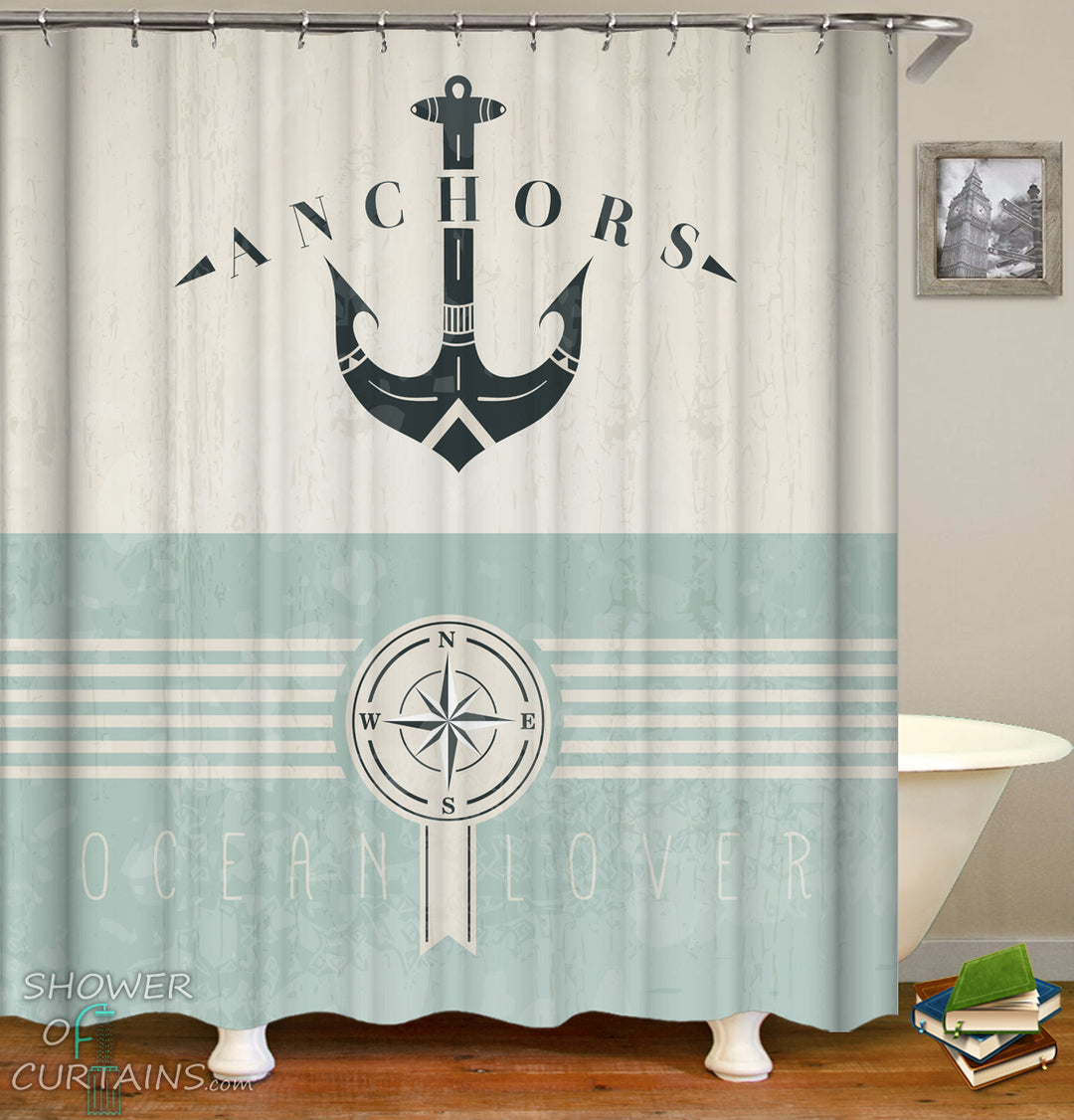 Nautical Shower Curtains - Ocean Lover Anchor