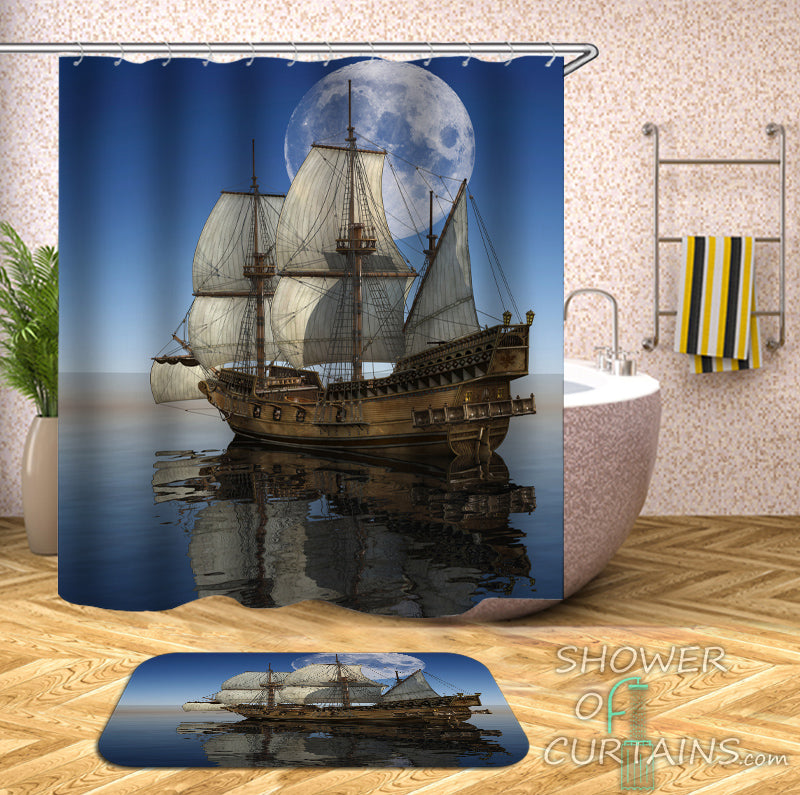 Nautical Shower Curtains of Old Style Sailing Ship Shower Curtain