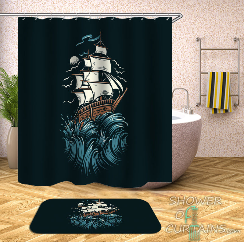 Nautical Shower Curtains of Sailing Ship Shower Curtain