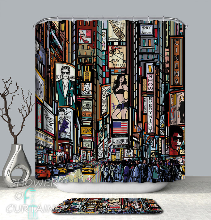 New York Shower Curtain of Times Square Comics Painting