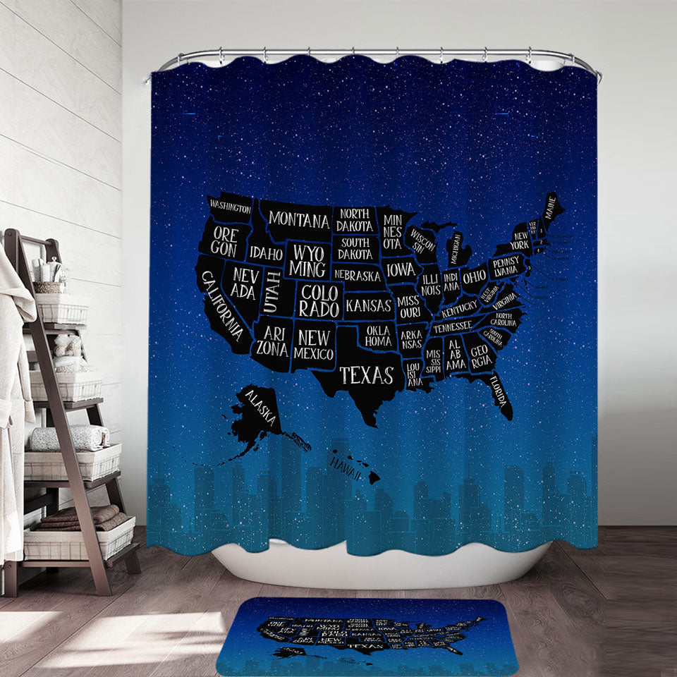 Night USA Map Shower Curtains